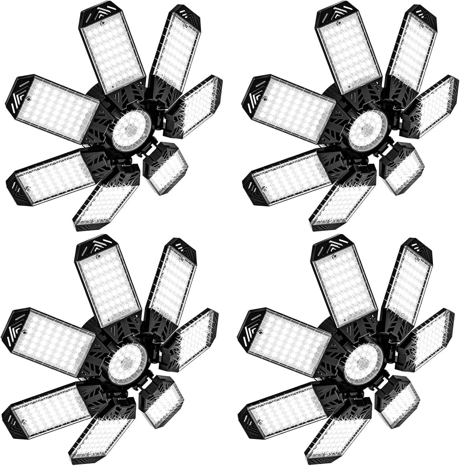 Paquete de 4 luces LED de garaje de 210 W, luces LED de garaje con 7 paneles deformables, 21000 lm 6500 K, luces de techo de garaje súper brillantes