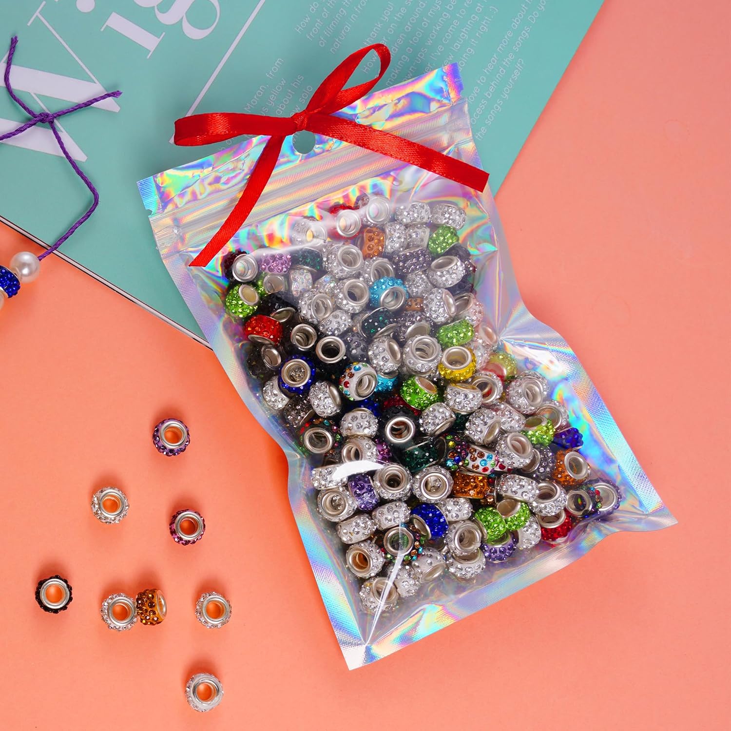100 bolsas de embalaje holográficas resellables para pequeñas empresas, bolsas de muestra de aluminio, bonitas bolsas de almacenamiento a prueba de
