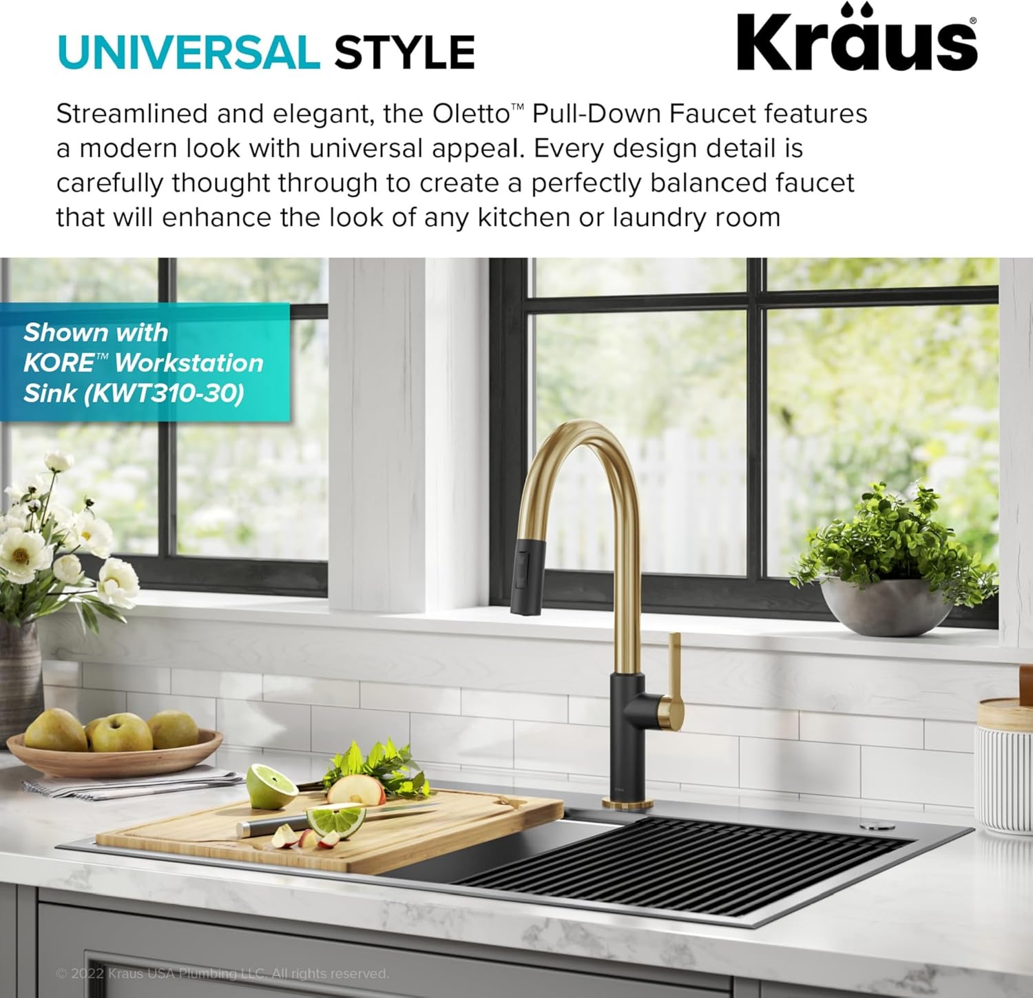 KRAUS Oletto KPF-2820BBMB – Grifo de cocina desplegable de un solo mango en latón cepillado  negro mate, KPF-2820BBMB
