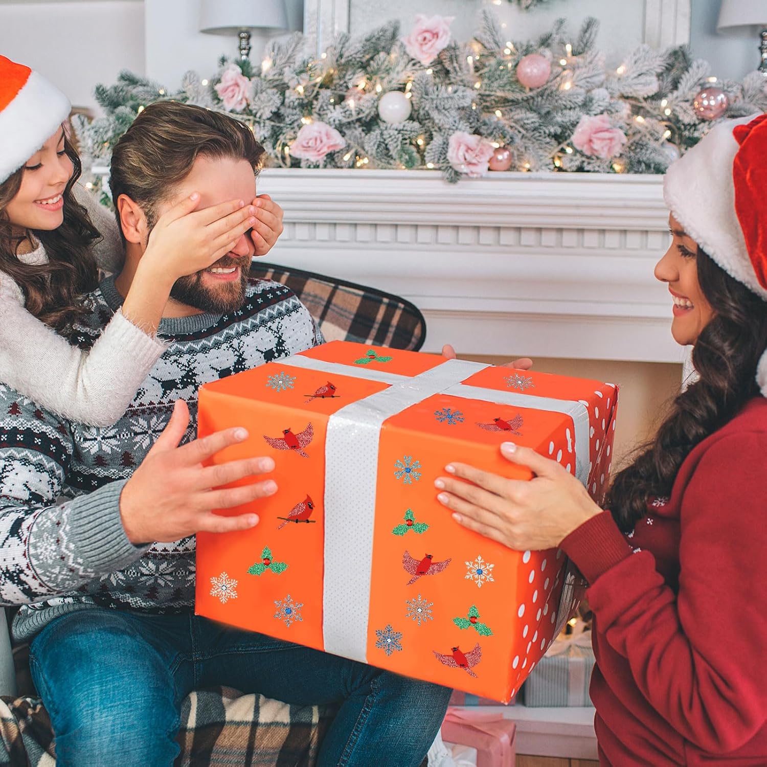 Zonon 300 calcomanías de acebo de Navidad, copos de nieve, calcomanías de purpurina dimensional de diamante 3D de Navidad, calcomanías decorativas