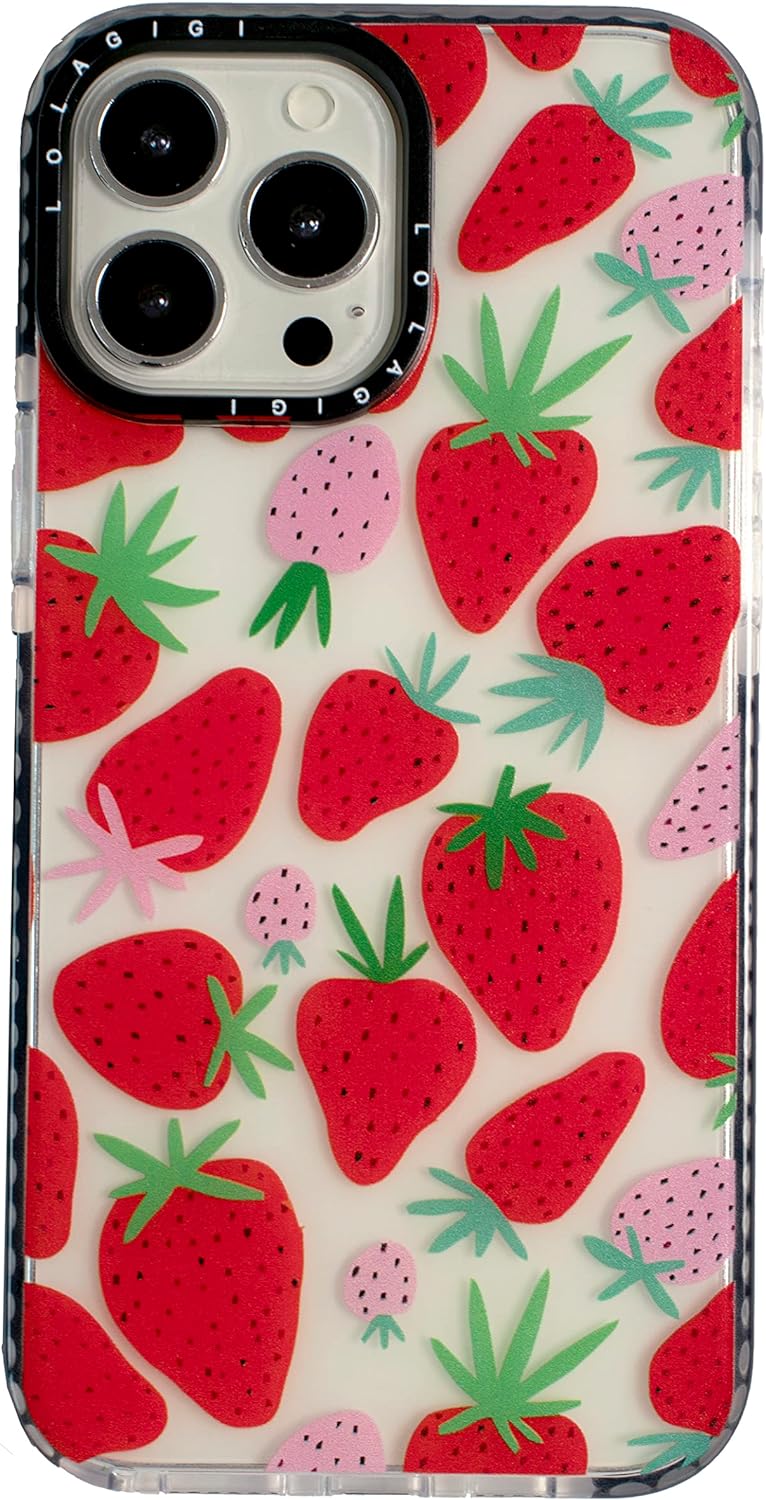 Funda para iPhone 13 para mujer, bonito diseño femenino de fresas, patrón de dibujos animados de frutas Kawaii para niñas y adolescentes, funda de
