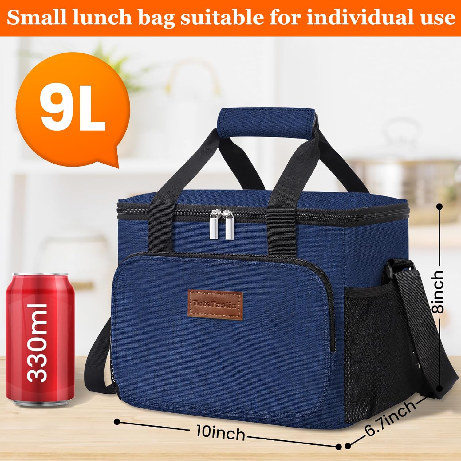 Lonchera aislada para mujereshombres, bolsa de almuerzo a prueba de fugas con correa ajustable para el hombro, bolsillo frontal con cremallera y