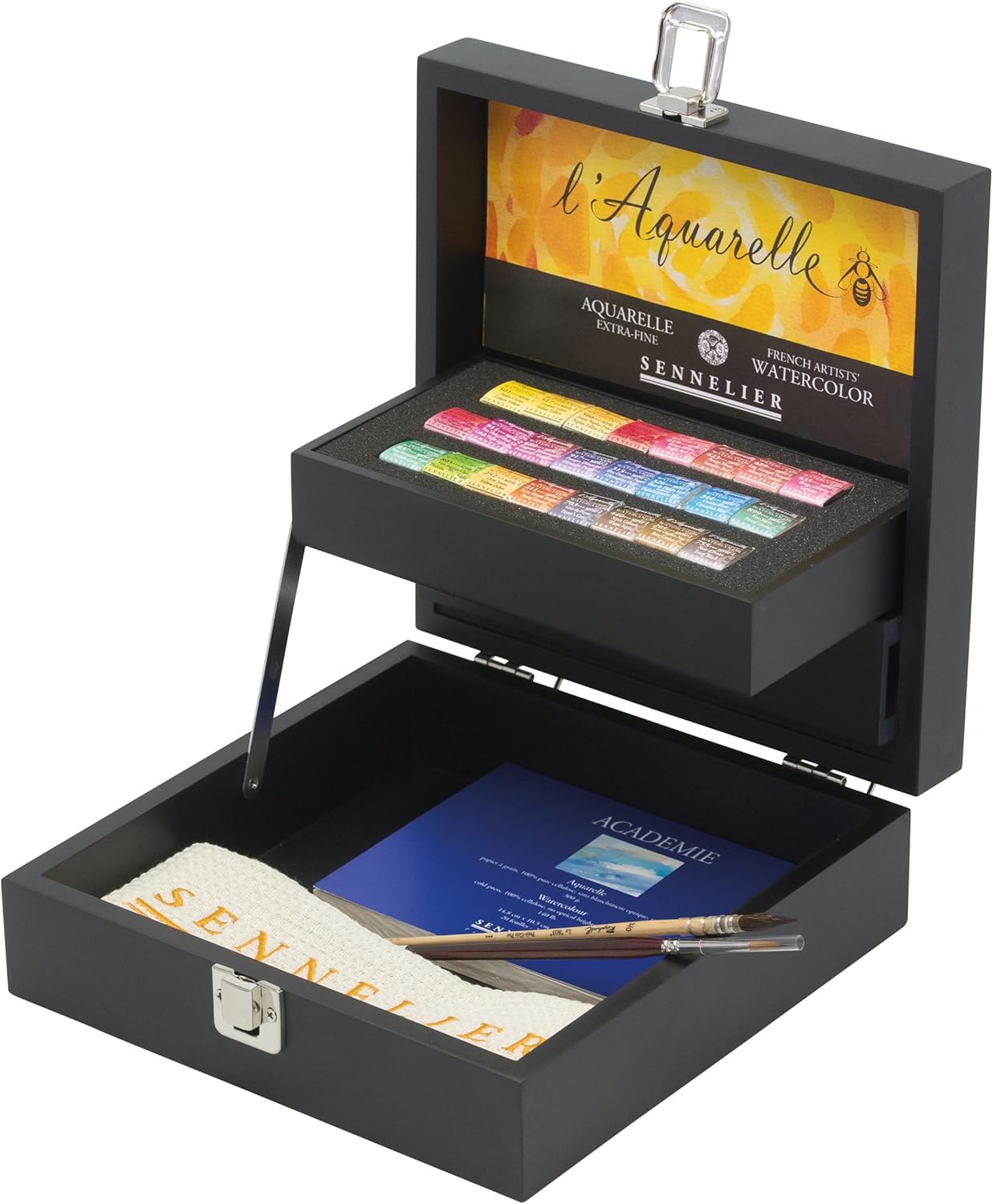 Sennelier Caja de madera de acuarela de artistas franceses, juego de 28 piezas, multicolor
