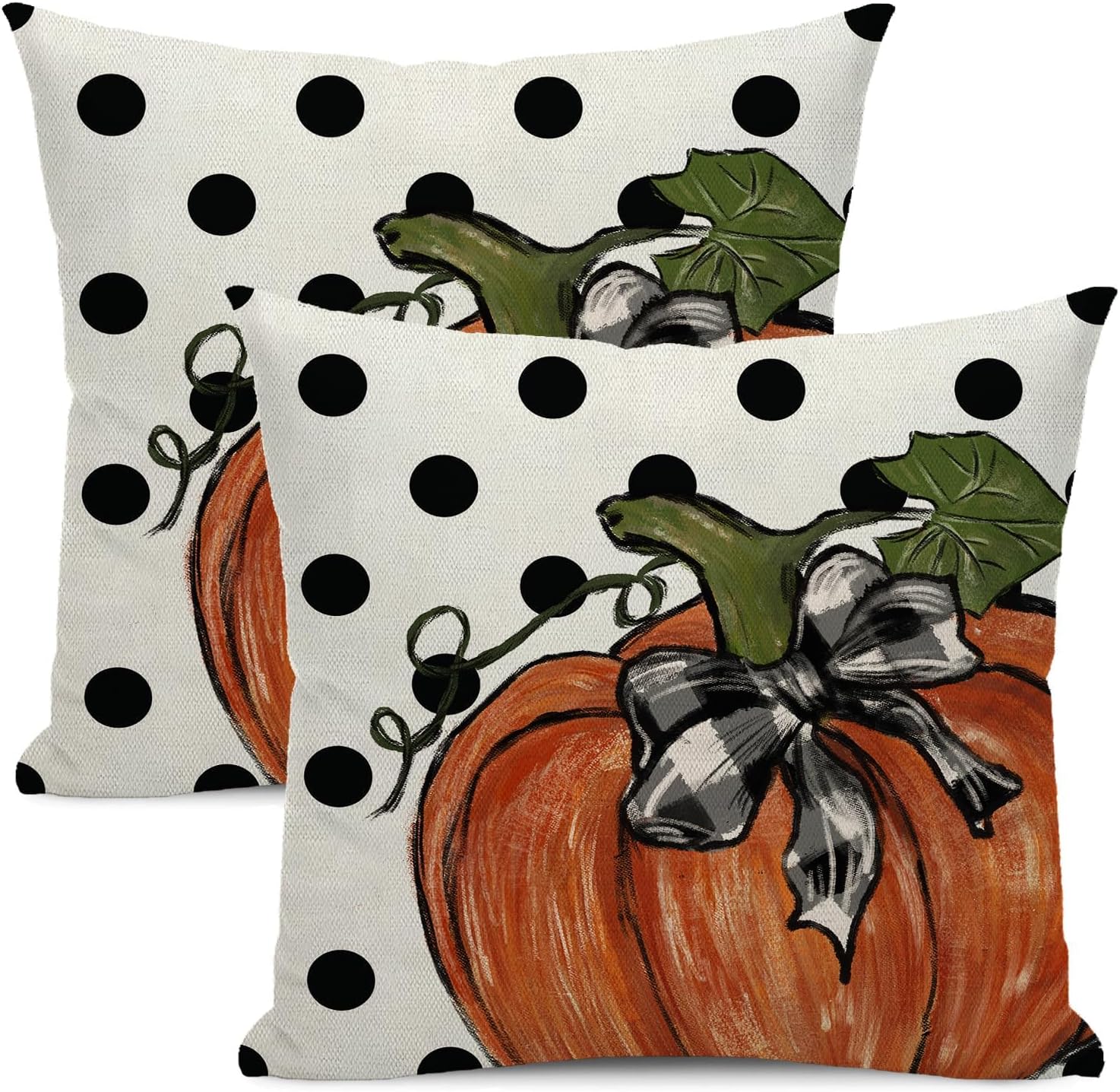 Juego de 2 fundas de almohada de lunares de calabaza otoñal de 16 x 16 pulgadas, juego de 2 fundas de almohada de cosecha de otoño para decoración