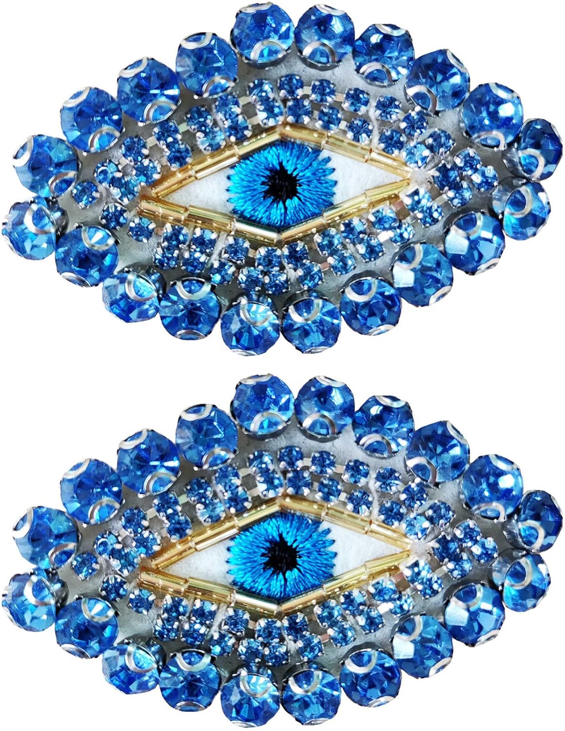 2 parches de diamantes de imitación azules con diamantes de imitación de ojo malvado, bonitos parches bordados para coser, apliques de bricolaje,