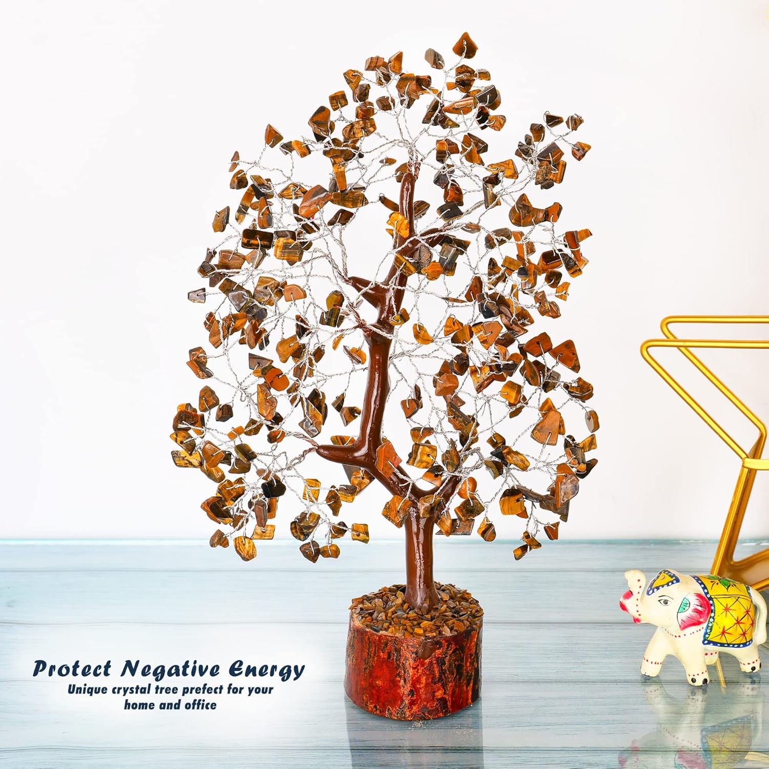 YATHABI Ojo de tigre – Árbol de chakras – Árbol de la vida de cristal – Árbol de Feng Shui – Cristales para la suerte – Regalo espiritual – Árbol de