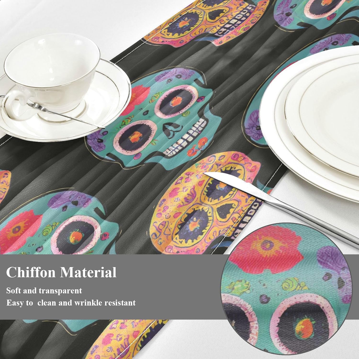 Skulls Table Runner Fall Table Runners for Desk Decor Halloween Table Runner 108 Inches Long