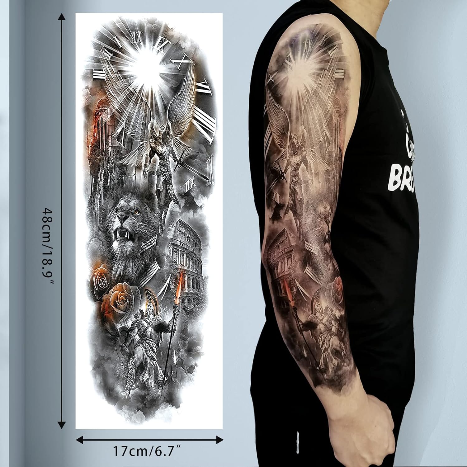 CUTELIILI Tatuaje temporal de Halloween para hombres y mujeres, 18 hojas, 8 hojas de tatuaje de manga completa y 10 hojas de tatuajes de medio