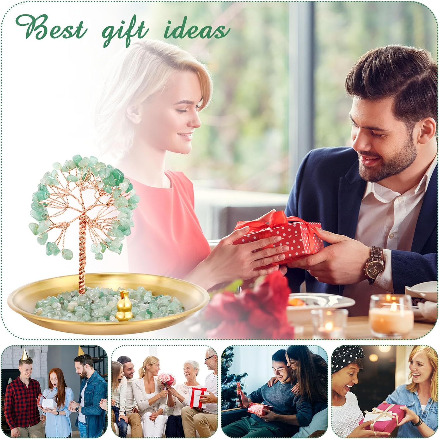 Zhehao 4 soportes de incienso de cristal para palos para mamá, hija, abuela, amiga, árbol de dinero, quemador de incienso curativo, piedra de