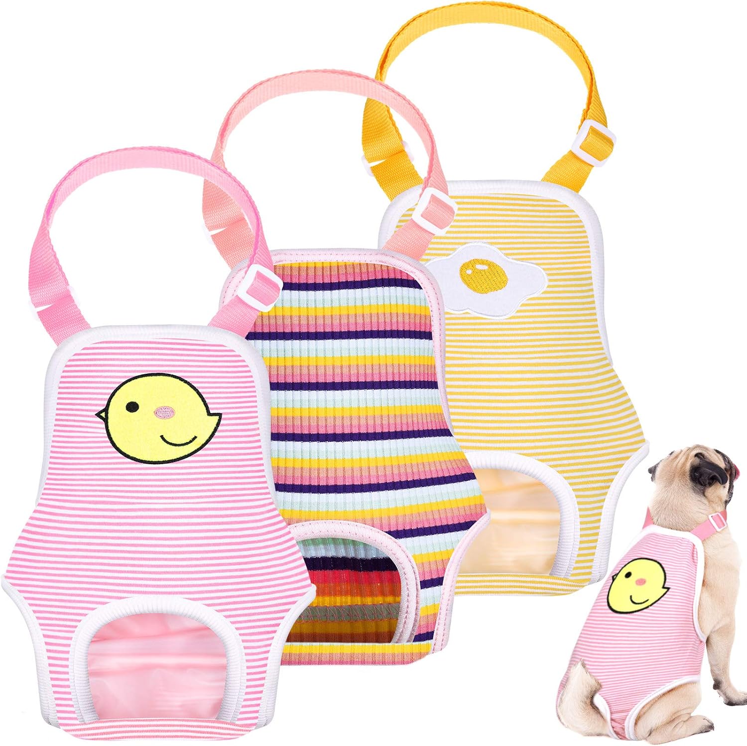 3 piezas de pañales sanitarios a rayas con tirantes ajustables, lavables, reutilizables, para cachorros, ropa interior linda para mascotas, overol
