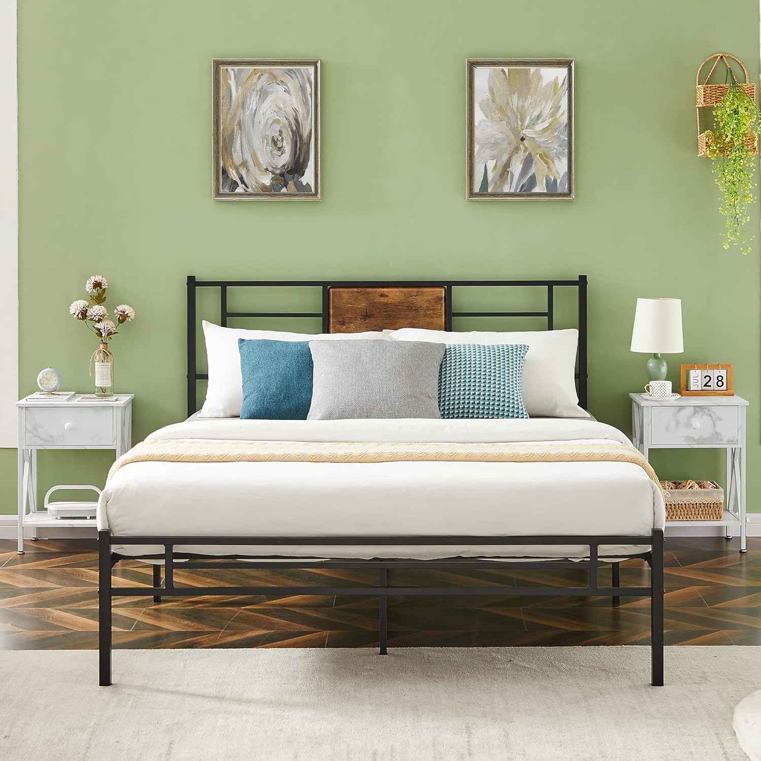 VECELO Mesita de noche, moderna mesita de noche, mesita de noche con cajón y estante de almacenamiento para sala de estar, dormitorio, marco de