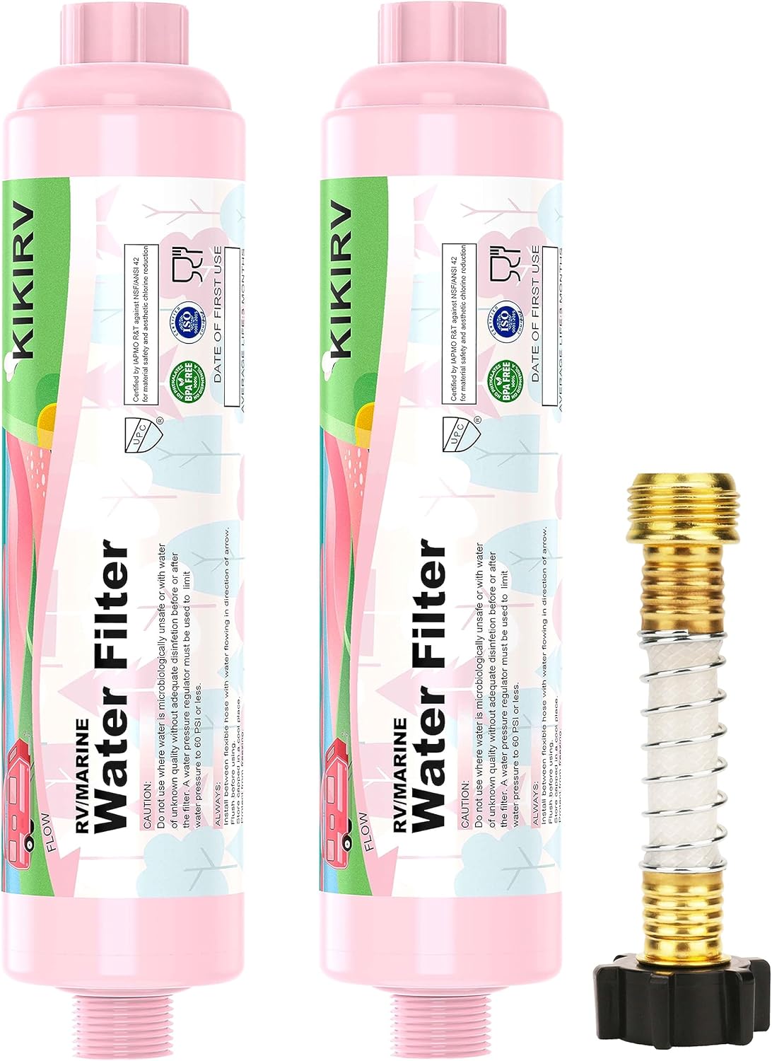 Filtro de agua en línea para RV, paquete de 2, certificado NSF, filtro de agua en línea de 20 micrones que reduce el cloro, arena para RV, cámper,