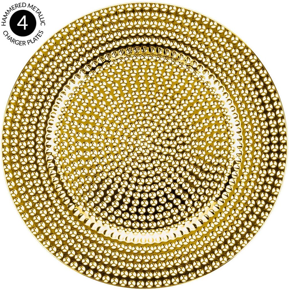 Koyal Wholesale Platos de carga redondos metálicos brillantes de 13 pulgadas, aspecto moderno martillado, juego a granel, ajuste de mesa, mesa, mesa