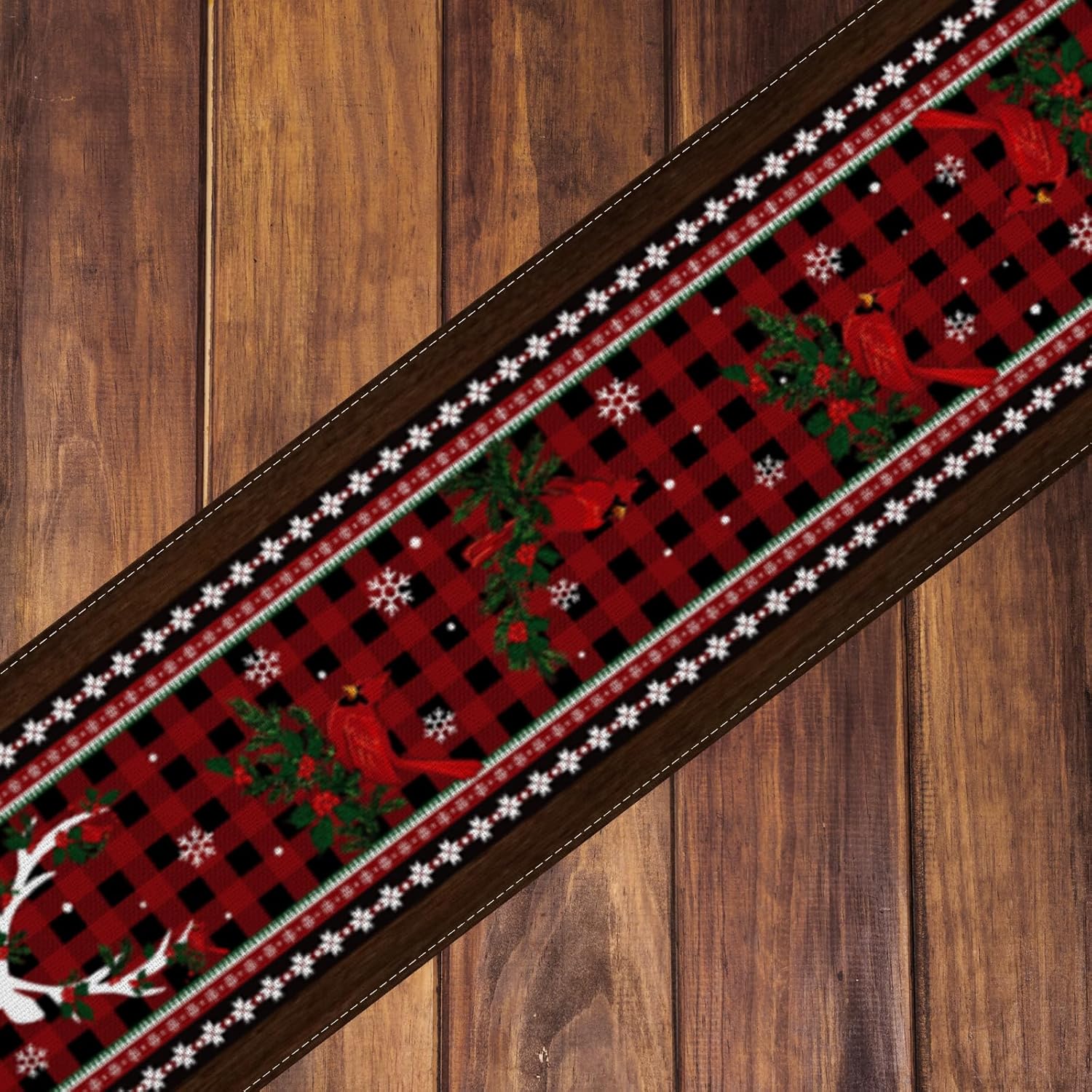 Camino de mesa de Navidad, cuadros y alces rojos y negros, decoración de mesa de Navidad, decoraciones de Navidad de invierno, decoración de mesa de