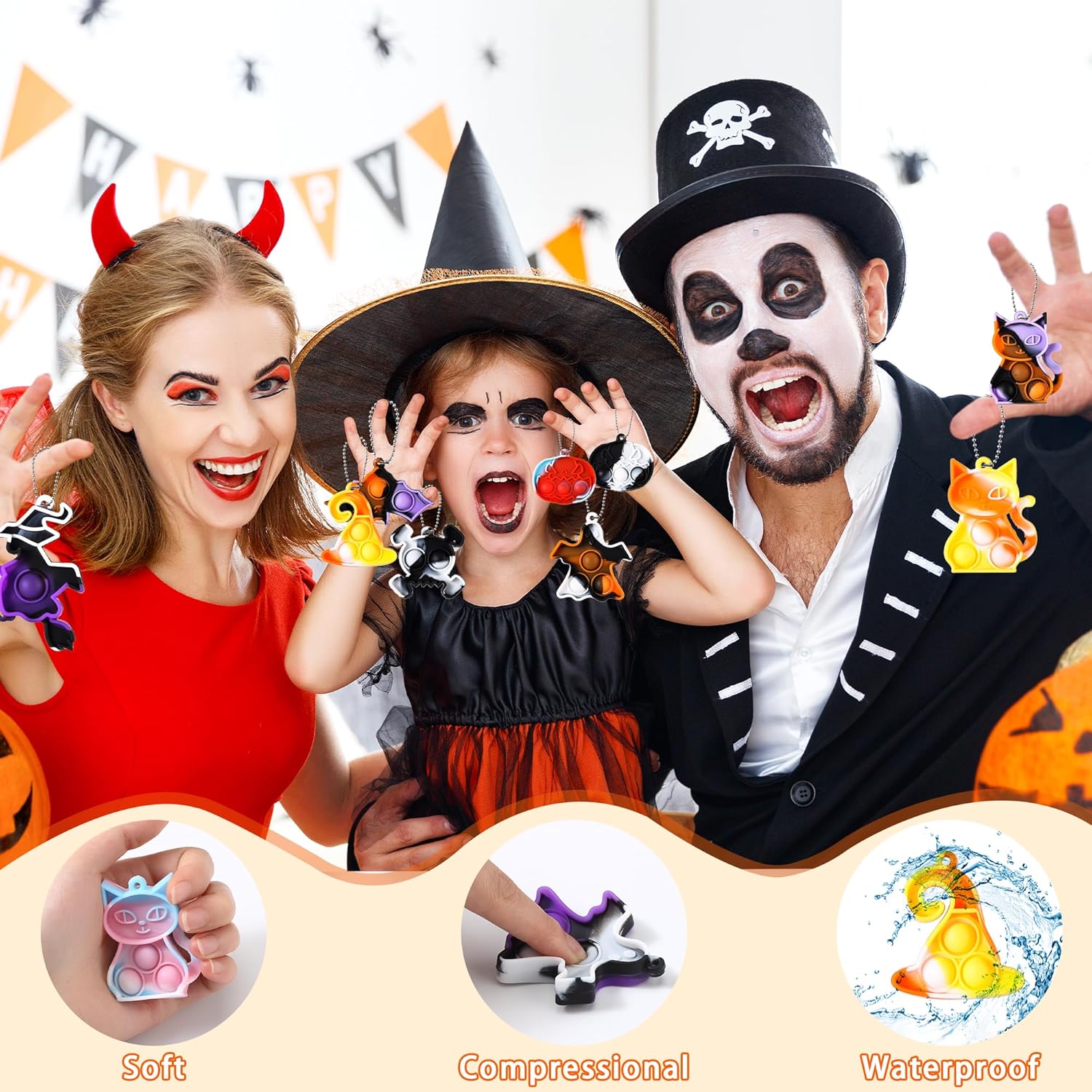 Mini juguete para ansiedad de Halloween, suministros de recuerdos de fiesta de Halloween, mini llavero para reventar, bolsas de regalo, alivio del