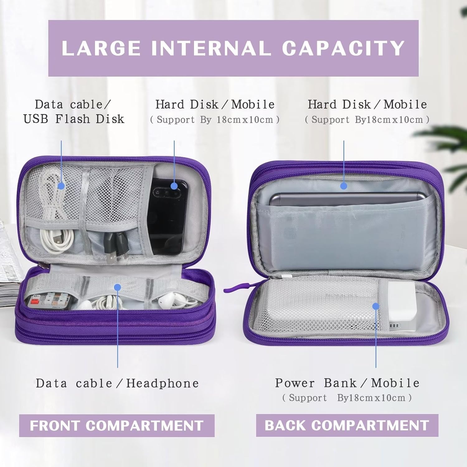 FYY Organizador electrónico, organizador de cables de viaje, bolsa de transporte para accesorios electrónicos, portátil, impermeable, doble capa,