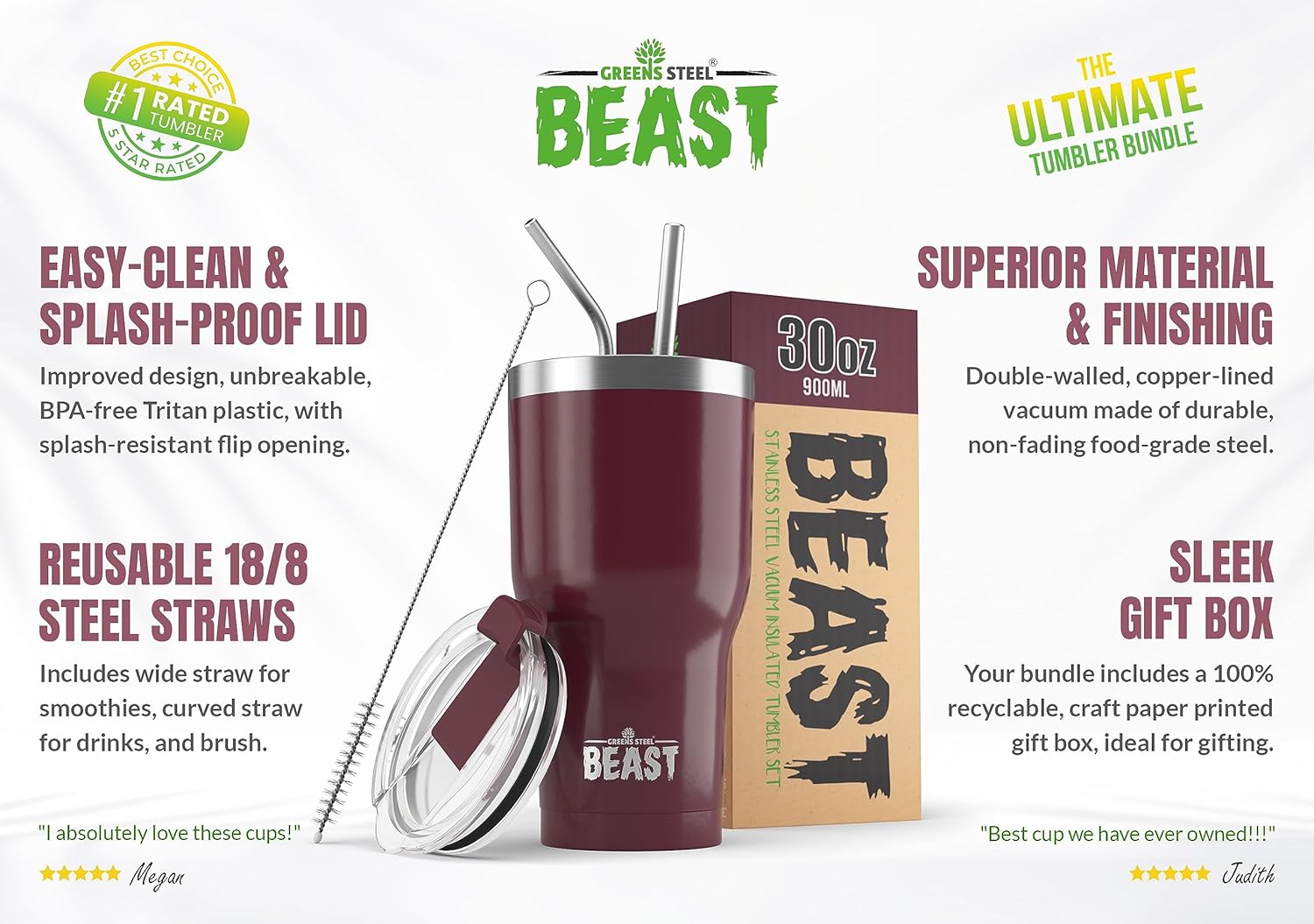 Greens Beast – Vaso de acero inoxidable con aislamiento al vacío para café, taza de hielo, doble pared, frasco de viaje