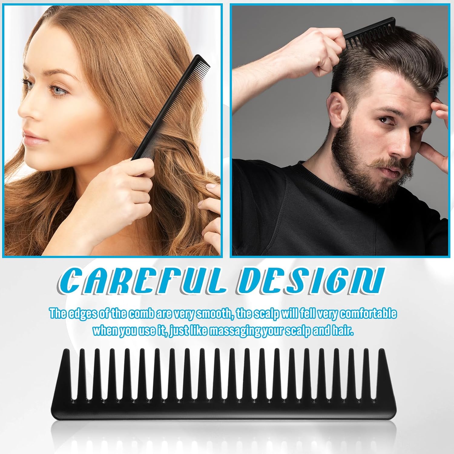 Patelai Peine desenredante de dientes anchos para el cabello, 3 piezas, peine para peinar el cabello, peine de corte de fibra de carbono, peine