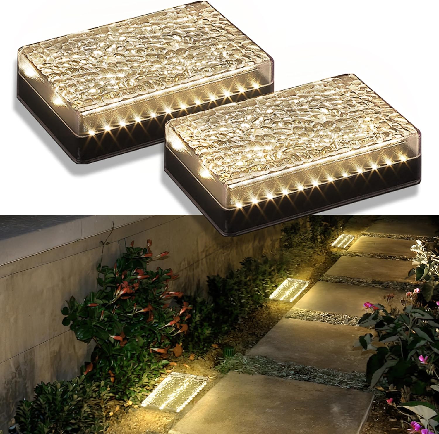 SHONE Luces solares para camino, IP67 impermeable LED de jardín al aire libre, 6 x 9, blanco cálido, decoración de paisaje súper brillante,