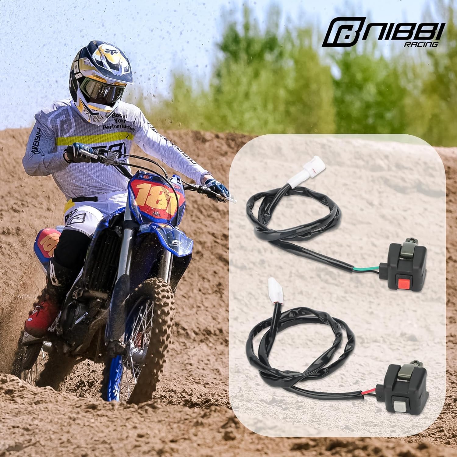NIBBI – Interruptor de arranque del motor, interruptor de manillar de motocicleta, botón para Dirt Pit Bike ATV Mini Bike 50cc 110cc 125cc 150cc