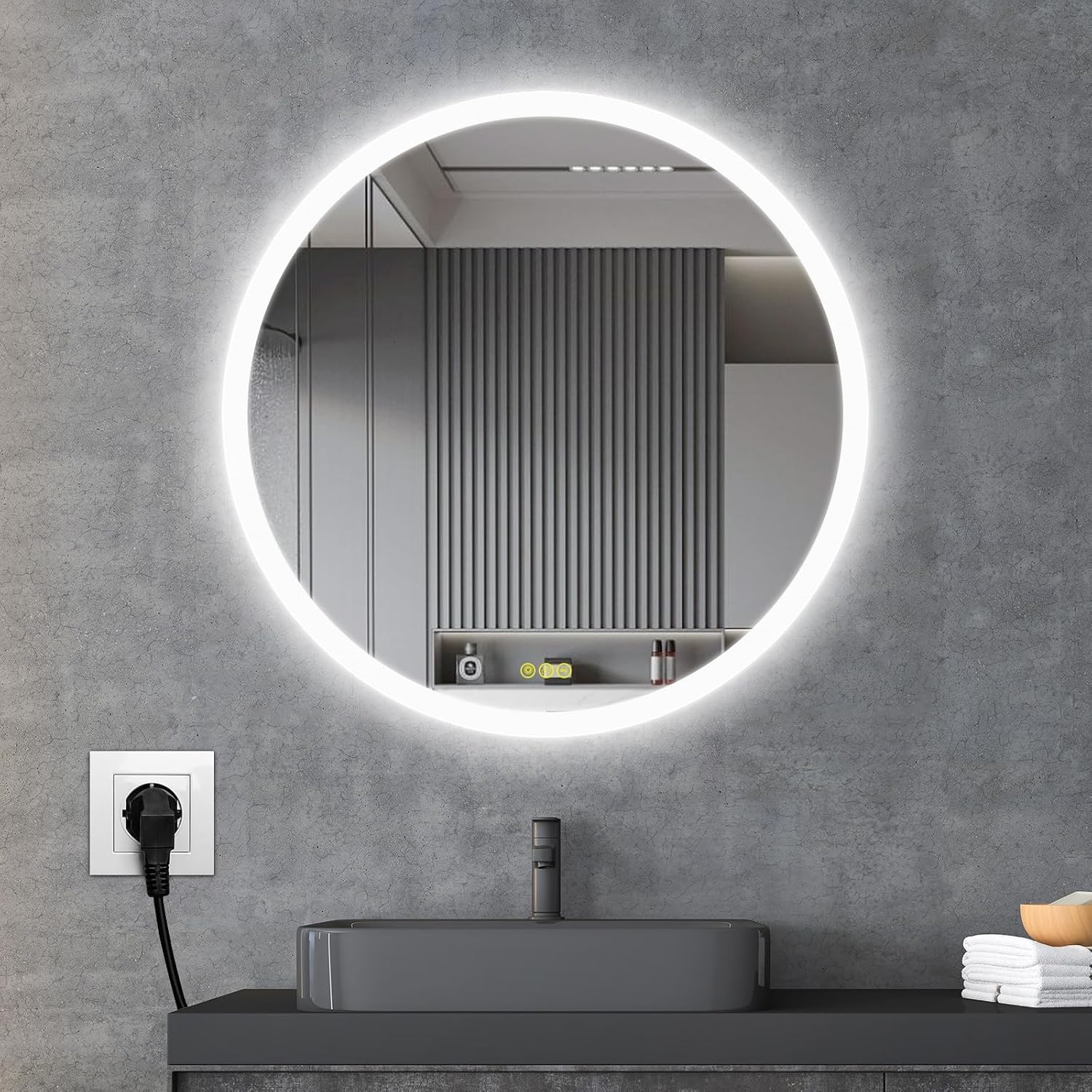 CITYMODA LED Bathroom Mirror with Lights 32 inch Round Led Mirror Anti-Fog, Stepless Dimmable, 3 Color Temperature, Memory Bathroom Vanity Mirror