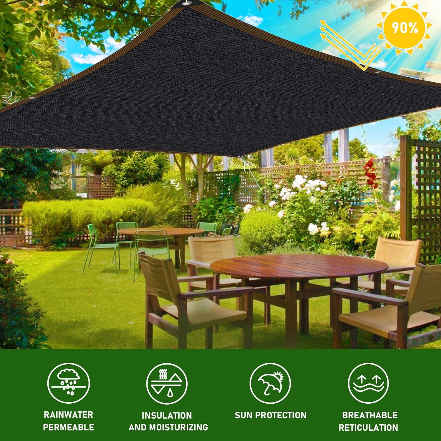 Invernadero vegetal  Tela de sombra  con ojales de 10 x 14 pies, 90% cubierta de jardín para plantas, protección contra el calor, toldo al aire
