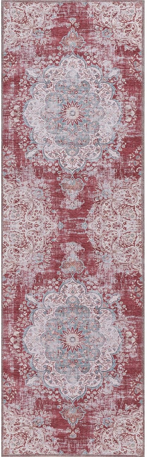 CAMILSON Alfombras de pasillo lavables a máquina con parte trasera antideslizante para cocina, pasillo, entrada, alfombra envejecida vintage de 2 x