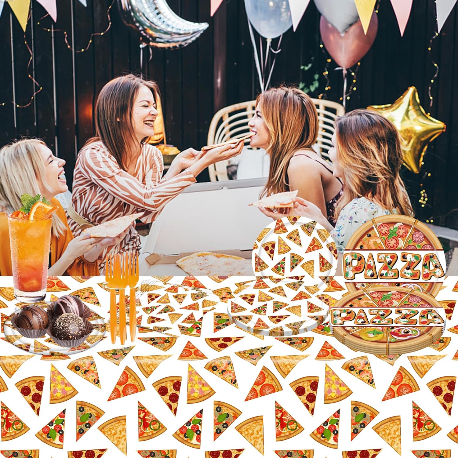 Suministros para fiestas de pizza, juego de vajilla de fiesta de pizza, incluye mantel de pizza, papel, platos, servilletas, tenedores para