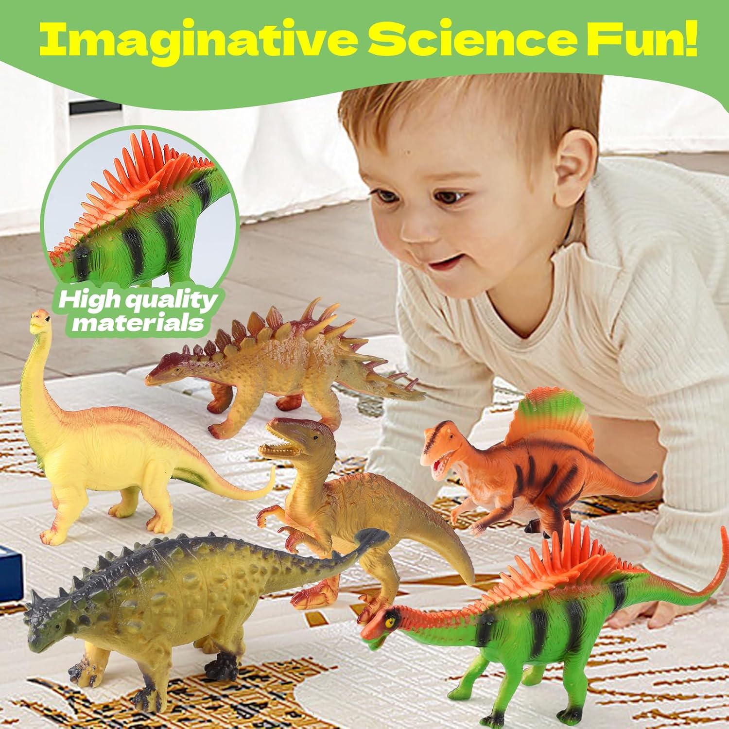 Figura de dinosaurio realista, 6 paquetes de 6.5 pulgadas, juego de dinosaurios para niños de 3, 4, 5, 6, 6 y más años
