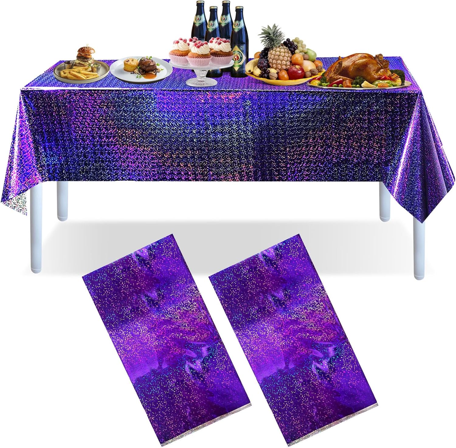 Manteles de plástico iridiscentes desechables con láser, manteles rectangulares de papel aluminio iridiscente para decoración de fiestas,