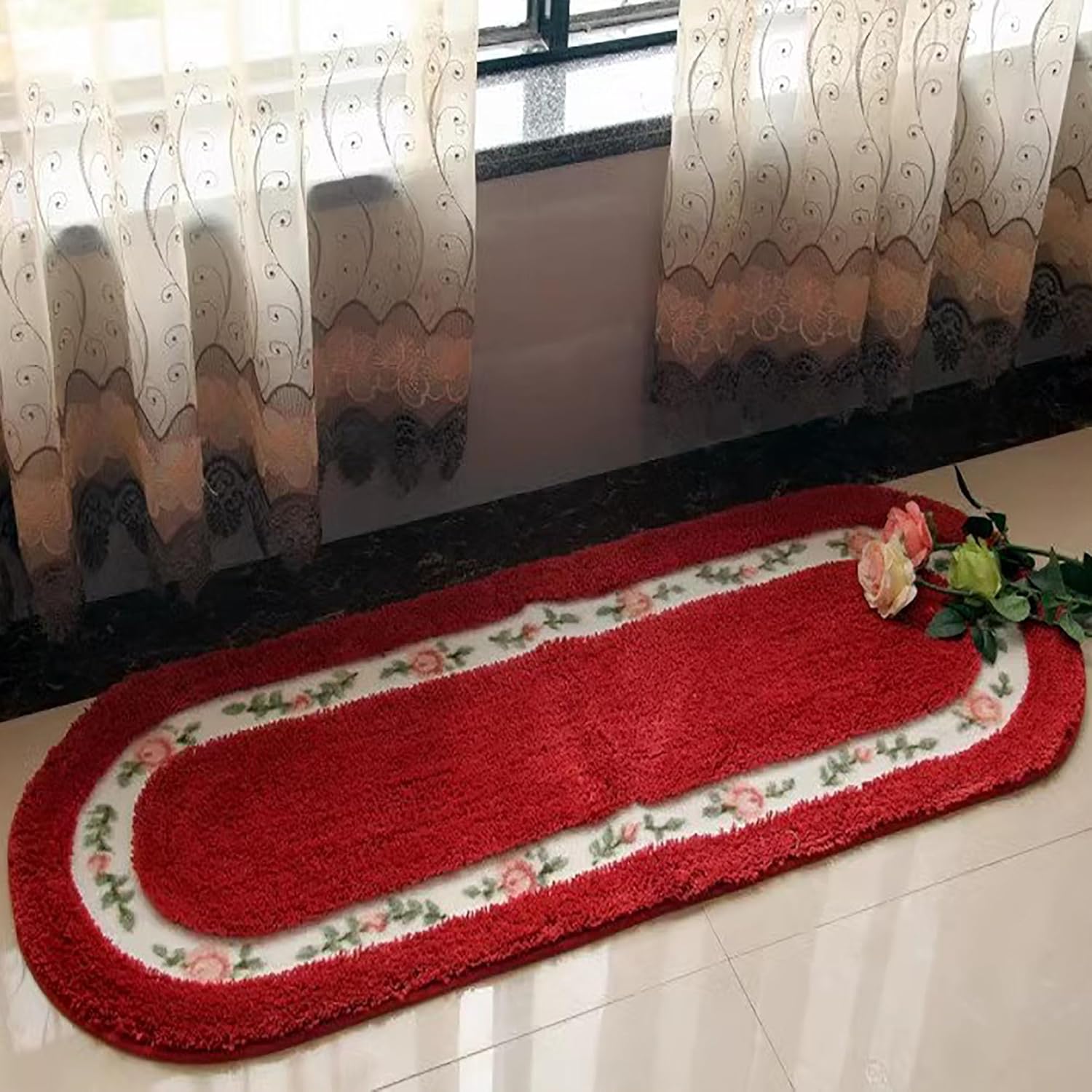 Alfombra de baño con diseño floral rojo para baño, alfombra de baño con flores, alfombra de bañera floral, alfombra de baño floral, alfombra de