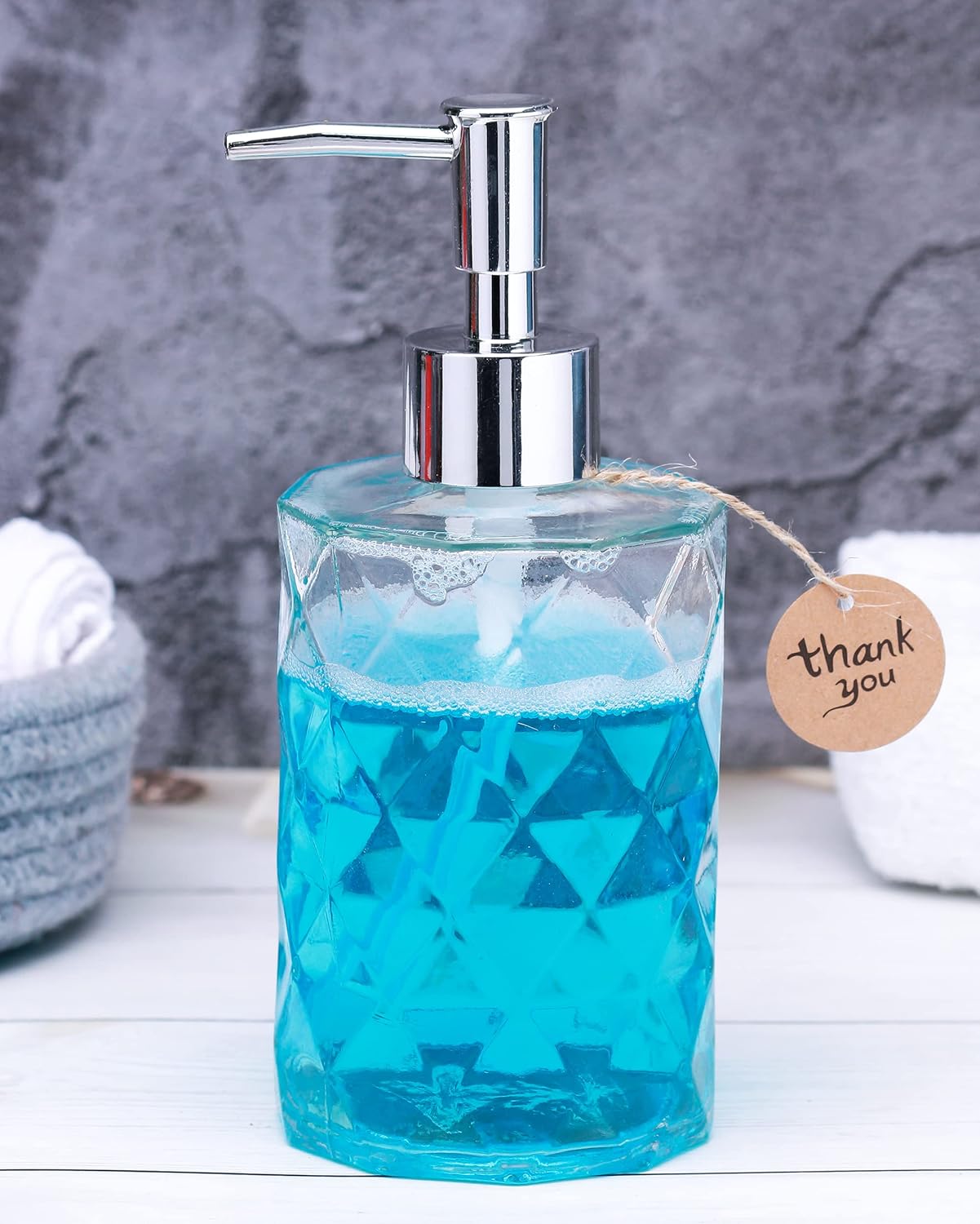 Dispensador de jabón de vidrio de 12 onzas para cocina, regalos para mamá, dispensador de jabón de manos para baño con bomba a prueba de óxido,