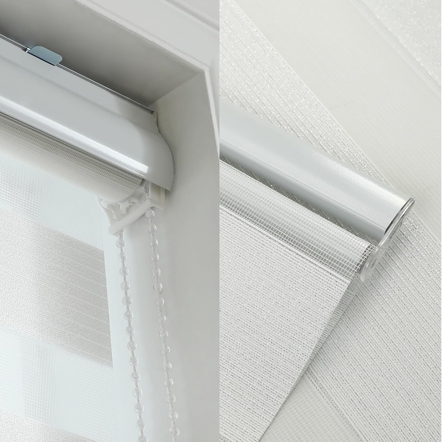 LALAWUNO Persianas enrollables sin cordones estilo cebra para ventanas, con filtro de luz (altura máxima 59 pulgadas) (color blanco) (25.6 pulgadas