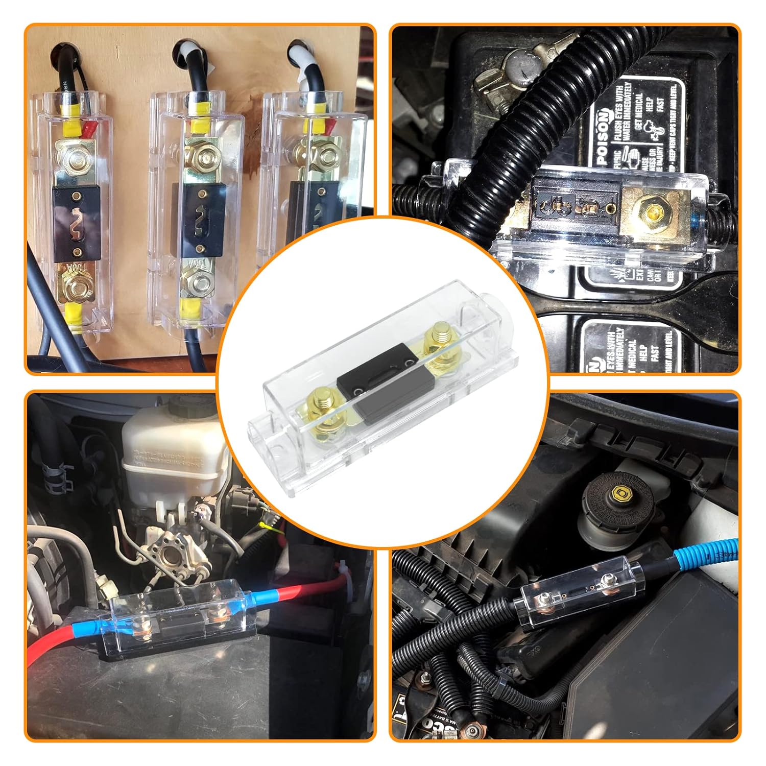 Tiooka Portafusibles ANL de 150 amperios, paquete de 3 portafusibles en línea con fusibles de 150 A, calibre 0248 AWG en línea portafusibles ANL