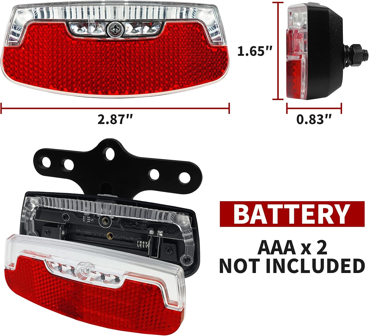 BV Luces de bicicleta para montar de noche, luz trasera LED para bicicleta, funciona con bateríarecargable, luz trasera resistente a la intemperie,