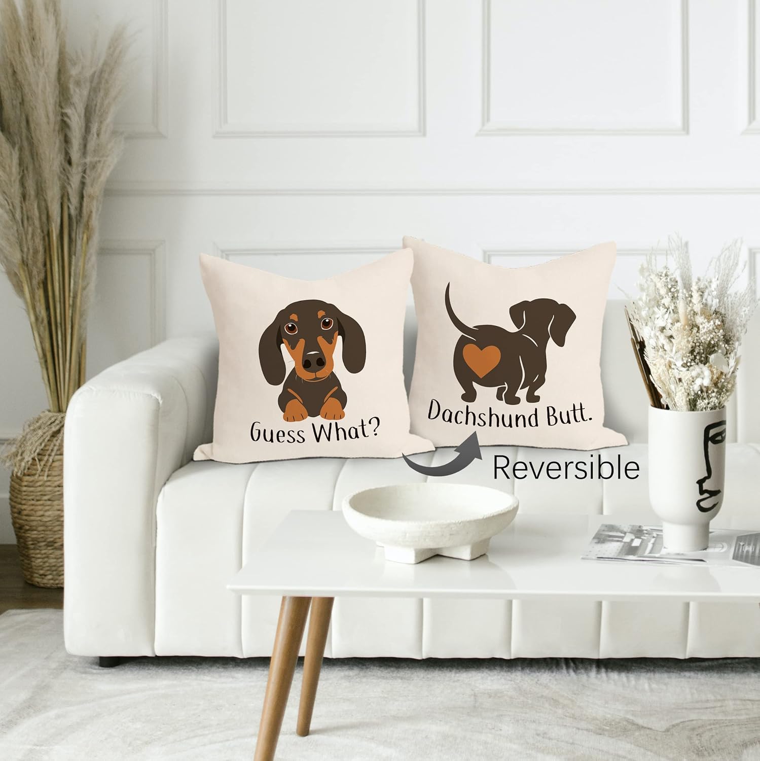 Fundas de almohada reversibles de perro salchicha  Regalos de perro salchicha para mujeres, regalos de perro Wiener, almohadas decorativas para