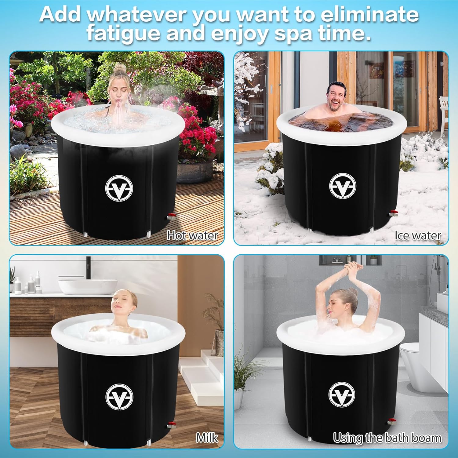valktech Bañera de hielo para adultos, bañera grande independiente plegable, bañera de hidromasaje, bañera de hidromasaje, bañeras de tamaño adulto
