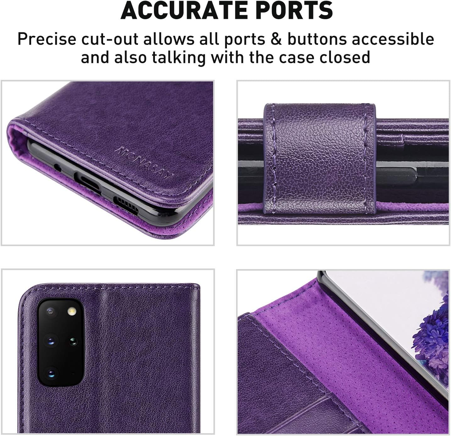 MONASAY Funda tipo cartera compatible con Galaxy S20+ Plus 5G de 6.7 pulgadas, protector de pantalla incluido, funda de piel con tarjetero y