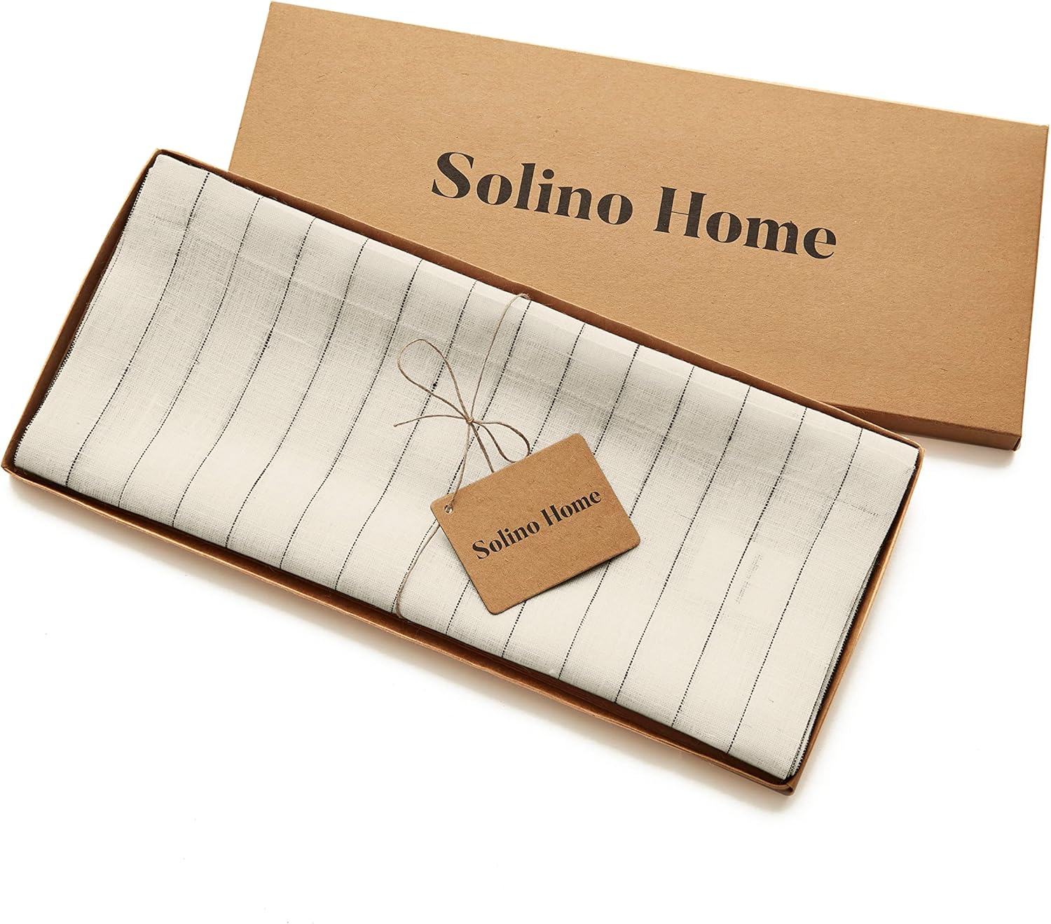 Solino Home Camino de mesa de lino a rayas de 60 pulgadas de largo, 100% lino puro de 14 x 60 pulgadas, rayas marfil y negro, camino de mesa para
