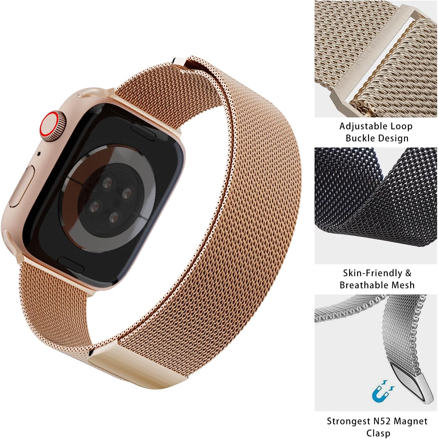 CHINDRAG Magnetic Loop Band Compatible with Apple Watch S9876543 38404142444549mm, Ultra 12 49MM, Classy Stainless Steel Metal Mesh Strap fit iWatch