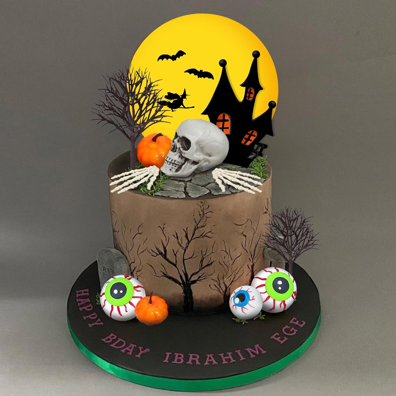 Decoración para tartas de Halloween, lápida, luna, decoración de pastel de calabaza, cabeza de calavera, globos oculares, manos de esqueleto,
