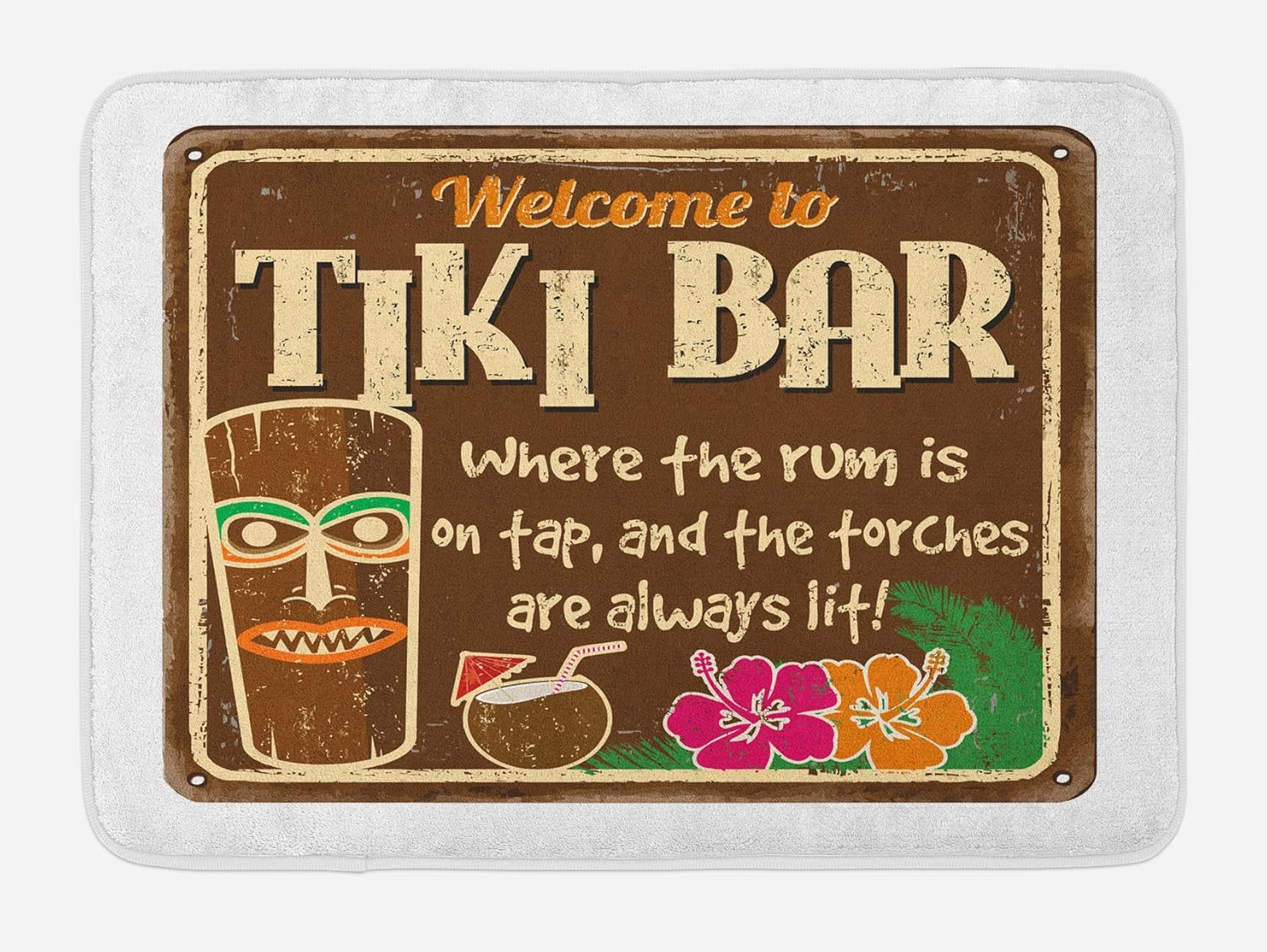 Ambesonne Tiki Bar – Tapete de baño con marco antiguo, signo de palabras inspiradoras y viajes, tapete de felpa para decoración de baño con parte