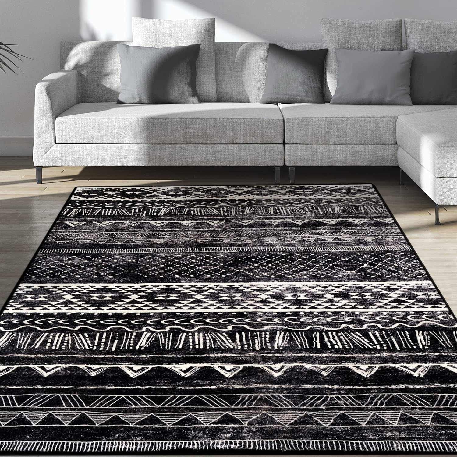 Calore – Alfombras de lana para sala de estar con imitación de cachemira de lujo, alfombras lavables antideslizantes, alfombras rectangulares