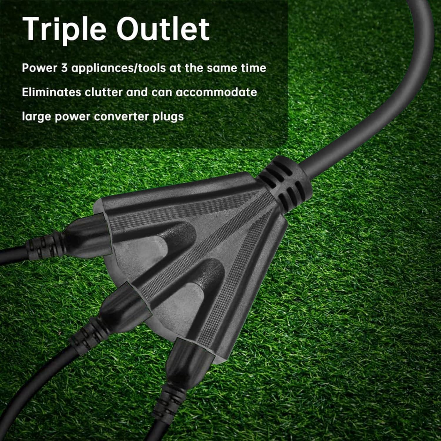 Cable de extensión para exteriores de 6 pies con 3 tomas de corriente eléctrica, cable negro duradero SJTW de 163 con enchufe a tierra de 3 clavijas