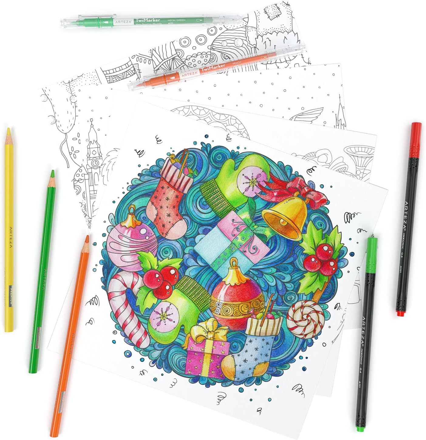 Arteza Libro para colorear para adultos, 120 hojas desmontables, 9 x 9 pulgadas, tema de 4 estaciones, papel de 100 libras, suministros de arte para