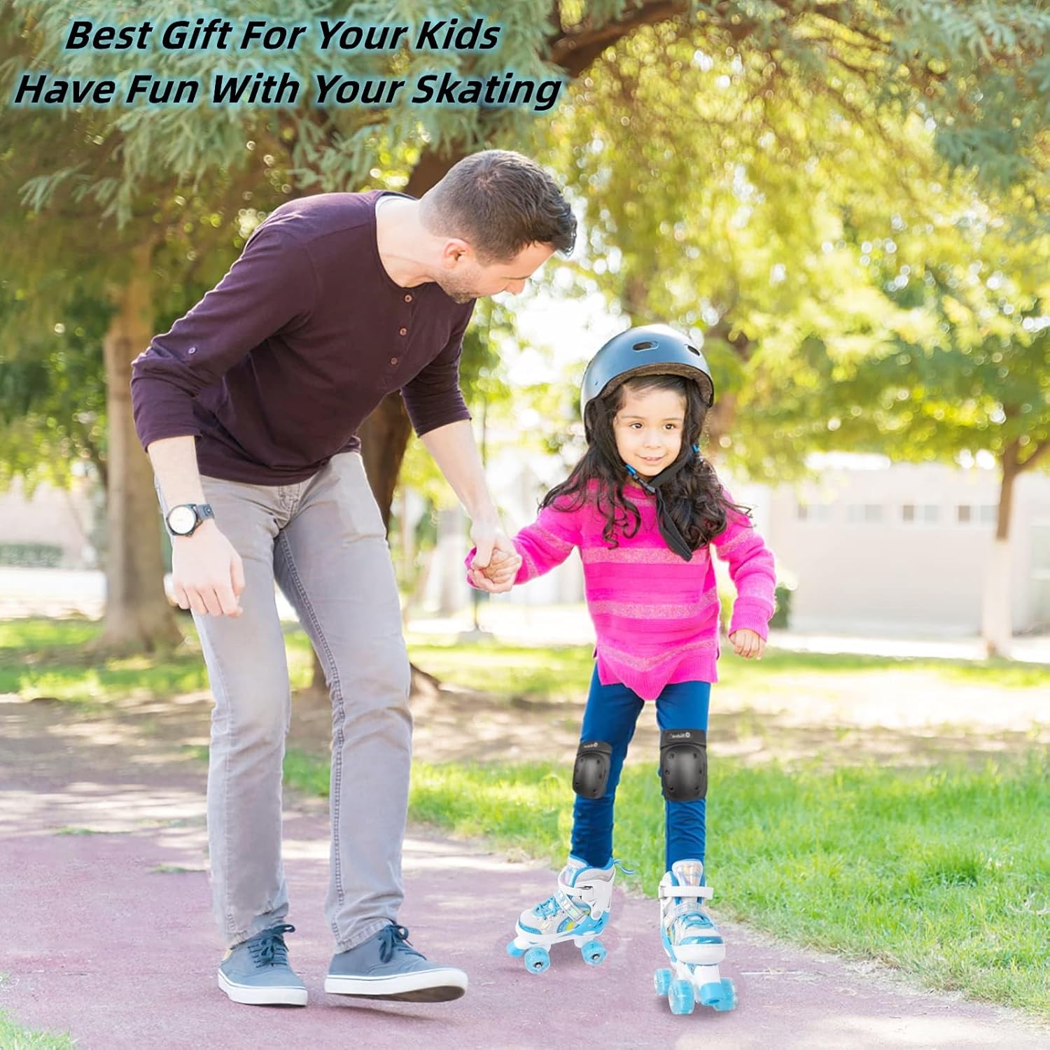 Nattork Girls Roller Skates for Kids Toddler, 4 Sizes Adjustable Rainbow Quad Skates with Light up Wheels,Best Gift for Kids Beginners