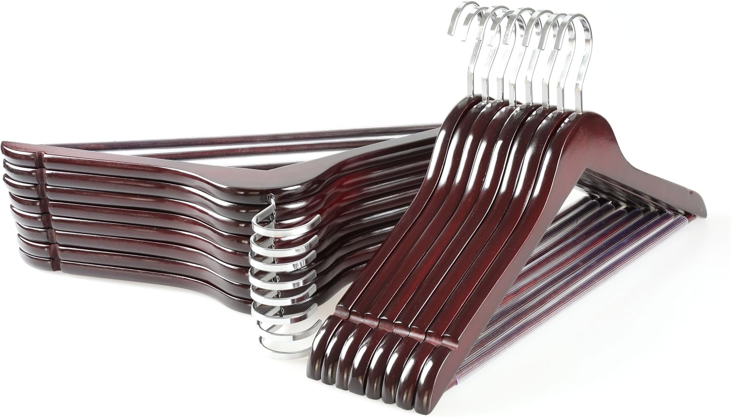 TOPIA HANGER Perchas de madera, perchas de lujo para armario, perchas de madera de cerezo con gancho extra grueso y barra antideslizante para
