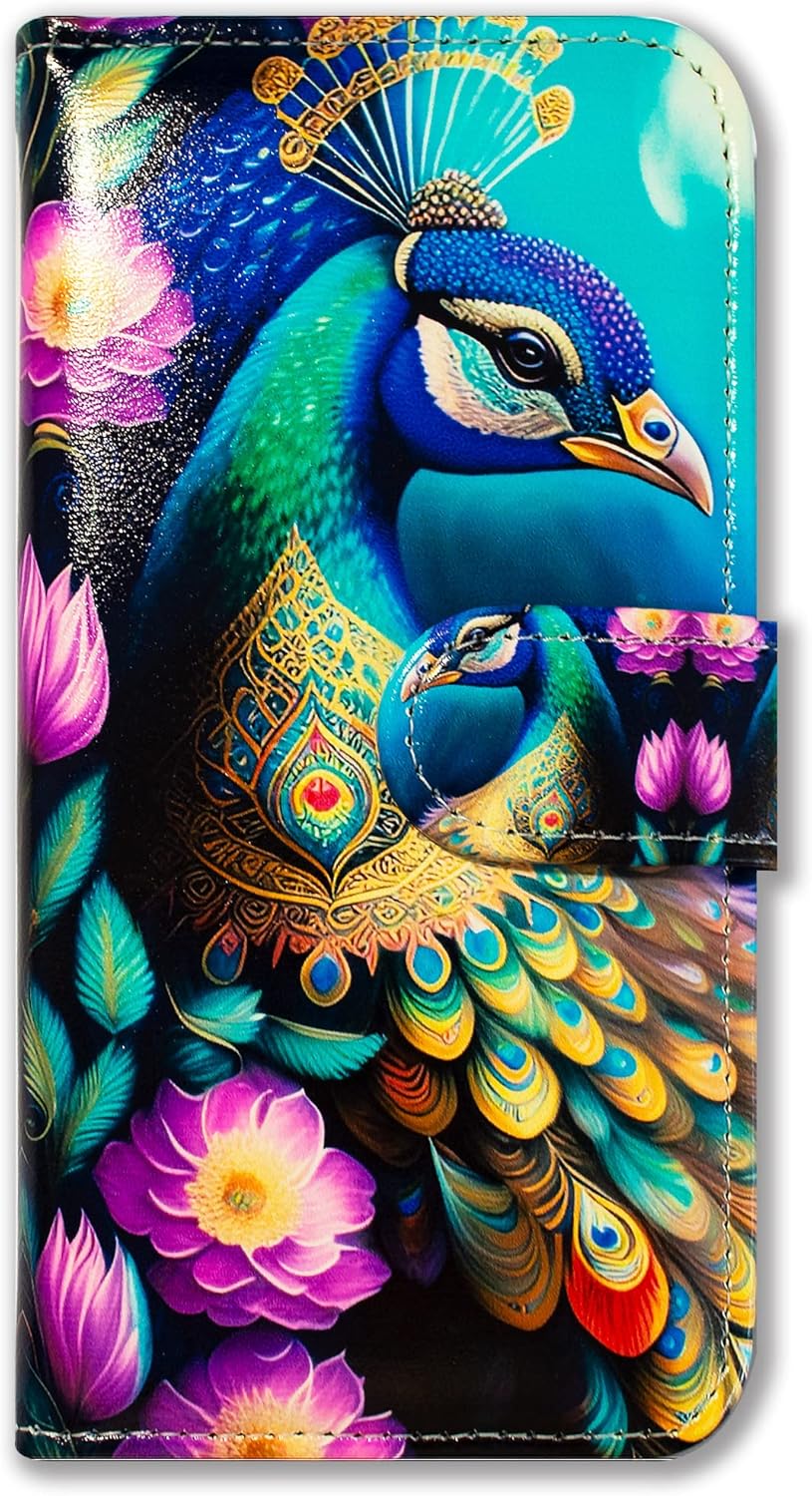 Bcov Funda para iPhone 15 Pro Max, diseño colorido de mandala de pavo real, de piel, con tapa y soporte para tarjeta y soporte para iPhone 15 Pro Max