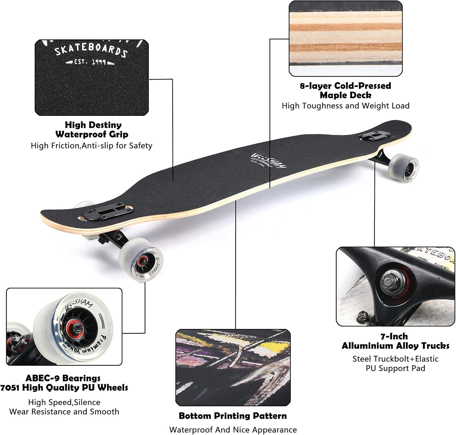 Longborads completos de 42 pulgadas con caída a través de la cubierta cóncava de crucero profesional Longboards