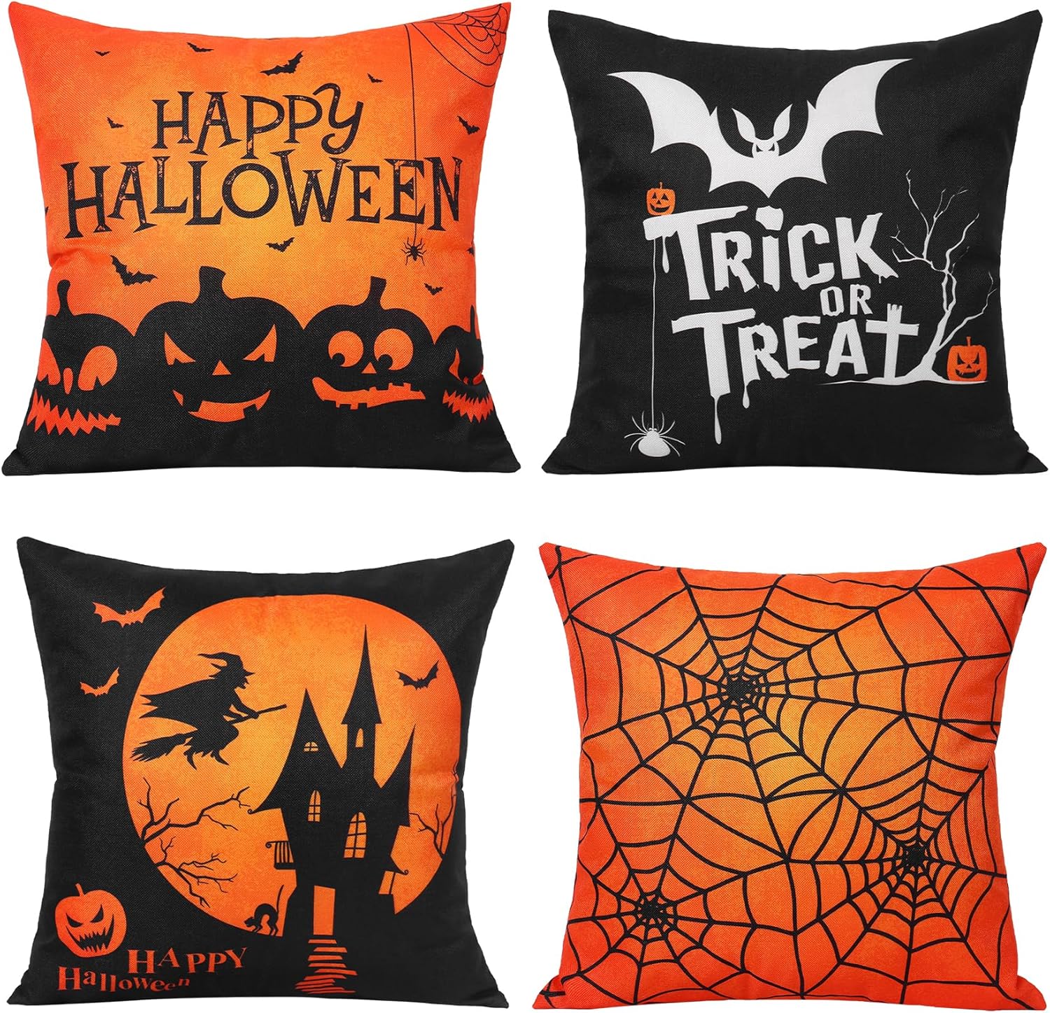 Global Park Fundas de almohada de Halloween, 18 x 18 pulgadas, juego de 4 fundas de almohada decorativas de Halloween, decoraciones de Halloween